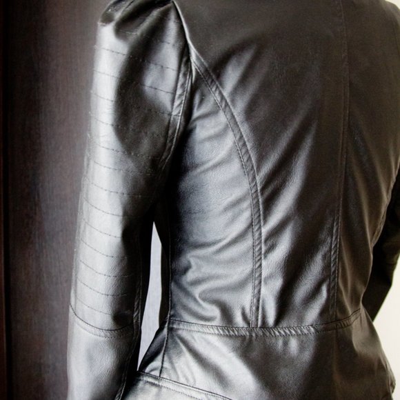 Women's Faux Leather Jacket By Qing Qing Fashion Asymmetrical Zip Closure - Picture 4 of 14
